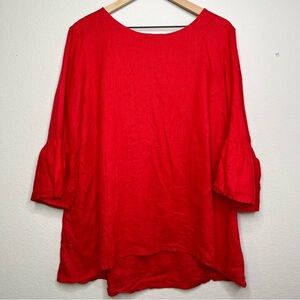 John Mark Women 100% Linen Tunic Top Large Red Coastal‎ Lagenlook 3/4 Sleeve